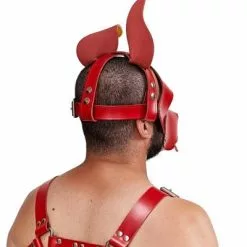 Mister B Masker Shaggy Dog Hood - Rood/Geel -Lingerie Setjes Verkoopwinkel mister b leather circuit shaggy dog hood red yellow 5