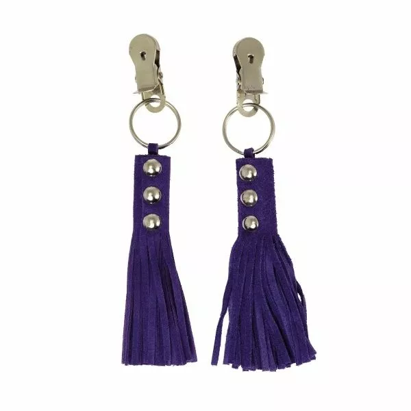 Rimba Tepelklemmen Met Leder Zweepjes Paars 2 Rimba Tepelklemmen Met Leder Zweepjes Paars - Afbeelding 2