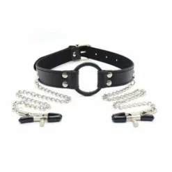 Toyz4lovers Ring Gag Met Tepelklemmen - Zwart