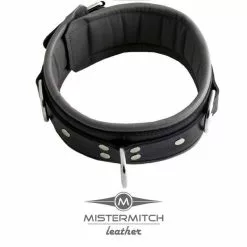 Spartan Steel Leren Slavenhalsband Zwart/Grijs - 7.50cm