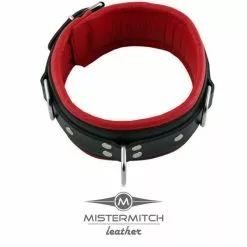 Spartan Steel Leren Slavenhalsband Zwart/Rood - 7.50cm