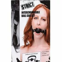 XR Brands Verwisselbare Siliconen Ball Gag Set - Zwart -Lingerie Setjes Verkoopwinkel verwisselbare siliconen ball gag set zwart verpakt