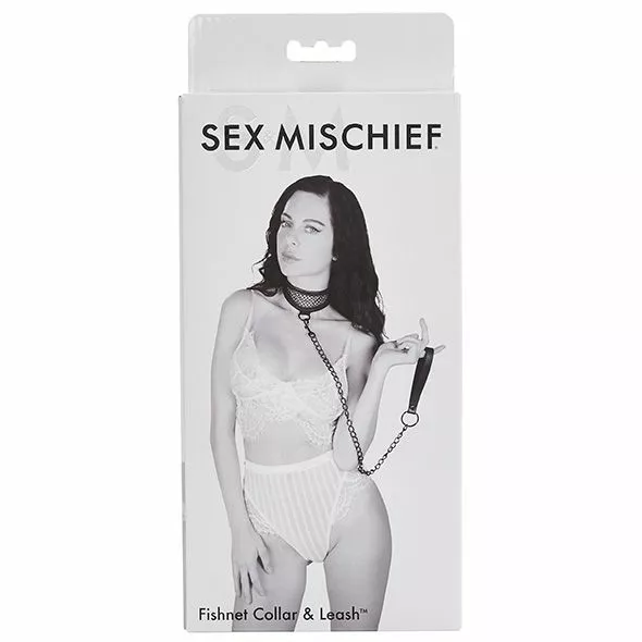 Sex And Mischief Visnet Halsband Met Riem - Zwart 2 Sex And Mischief Visnet Halsband Met Riem - Zwart - Afbeelding 2