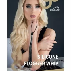 Guilty Pleasure Zwarte Silicone Flogger Met Polsbandje -Lingerie Setjes Verkoopwinkel zwarte silicone flogger met polsbandje verpakt